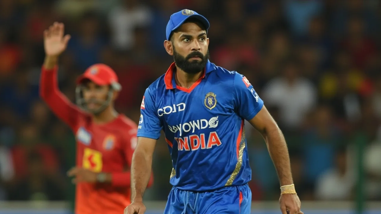 Tight sideline frame of two Indian cricket captains in conversation during an IPL fixture, with on-field officials visible nearby.