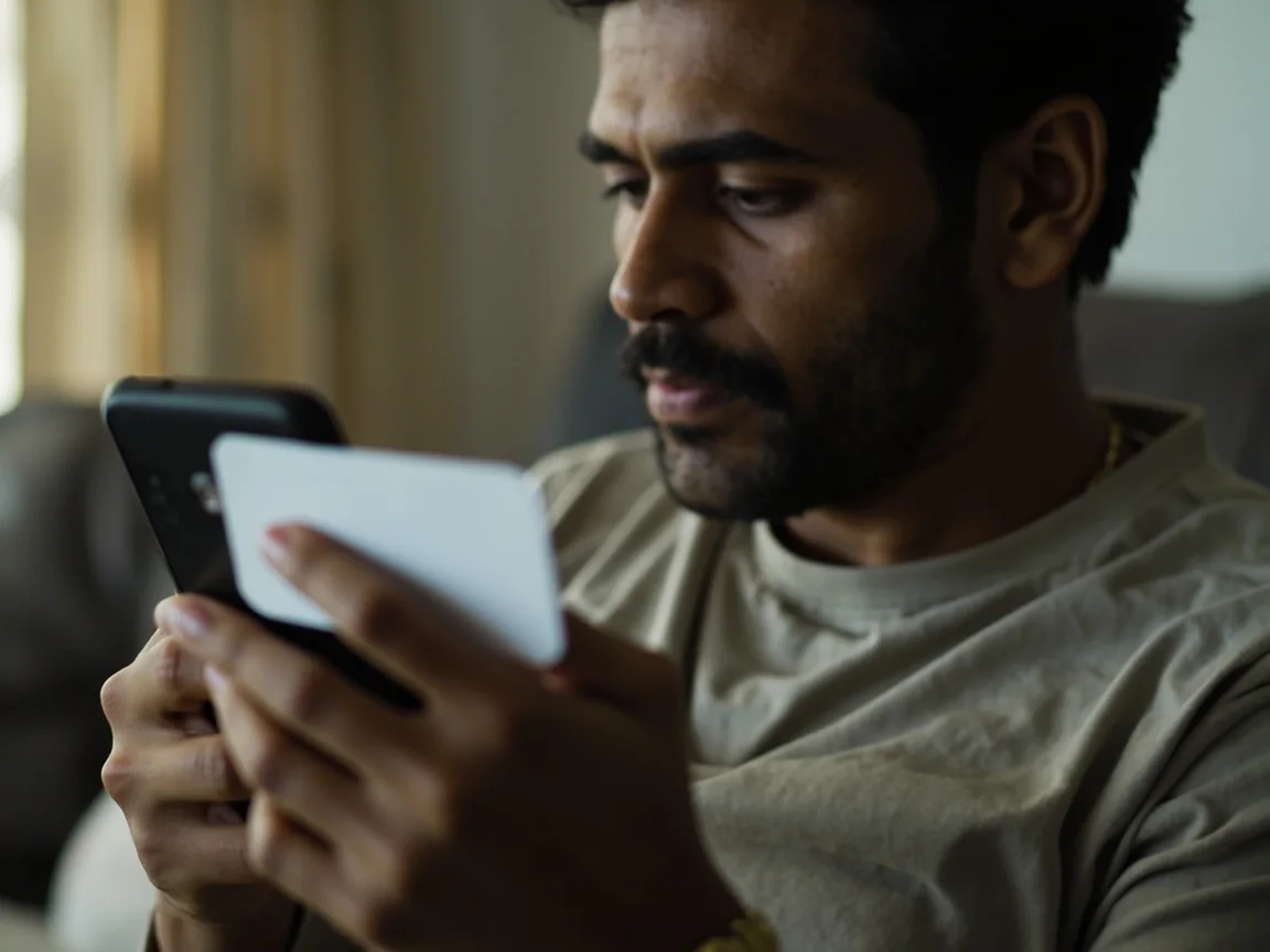 Adult reading conditions on a phone with display out of view