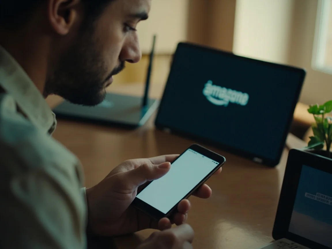 Adult checking a web address on a phone with the screen angled away