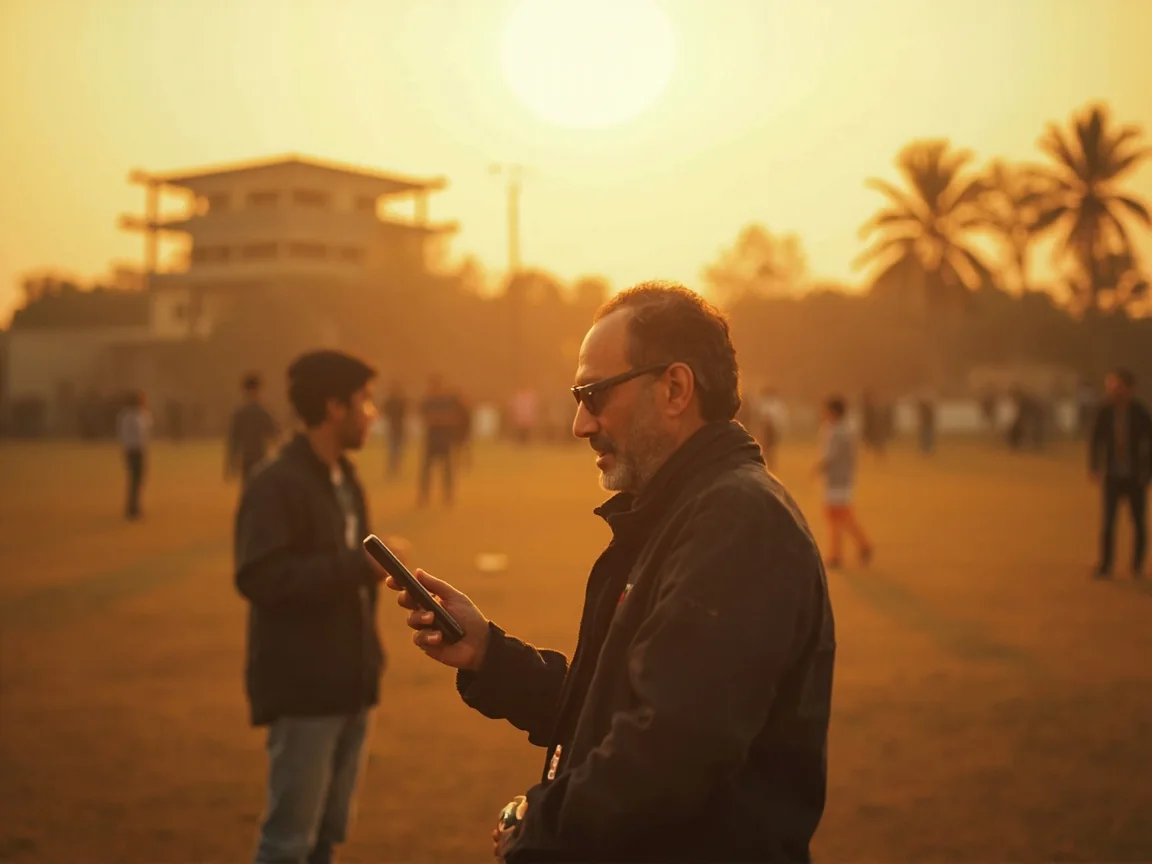Adult choosing to stop a phone session and join friends at a real community cricket field